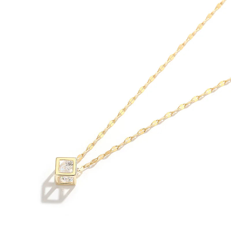 Hollow Cube Zirconia Pendant Necklace| Gold Plated Stainless Steel Chains