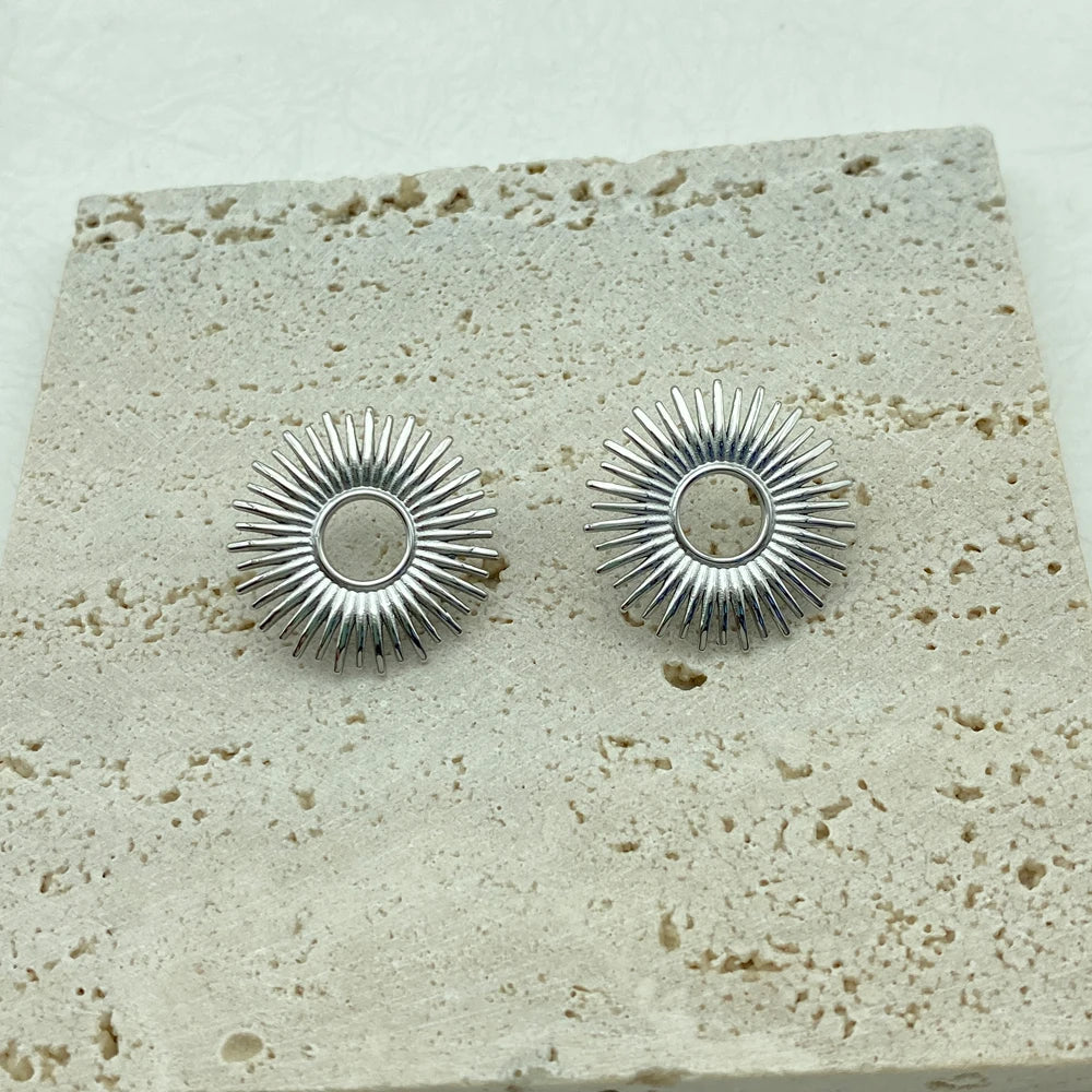 Sunburst Circle Stud Earrings| 18K Gold Plated Stainless Steel