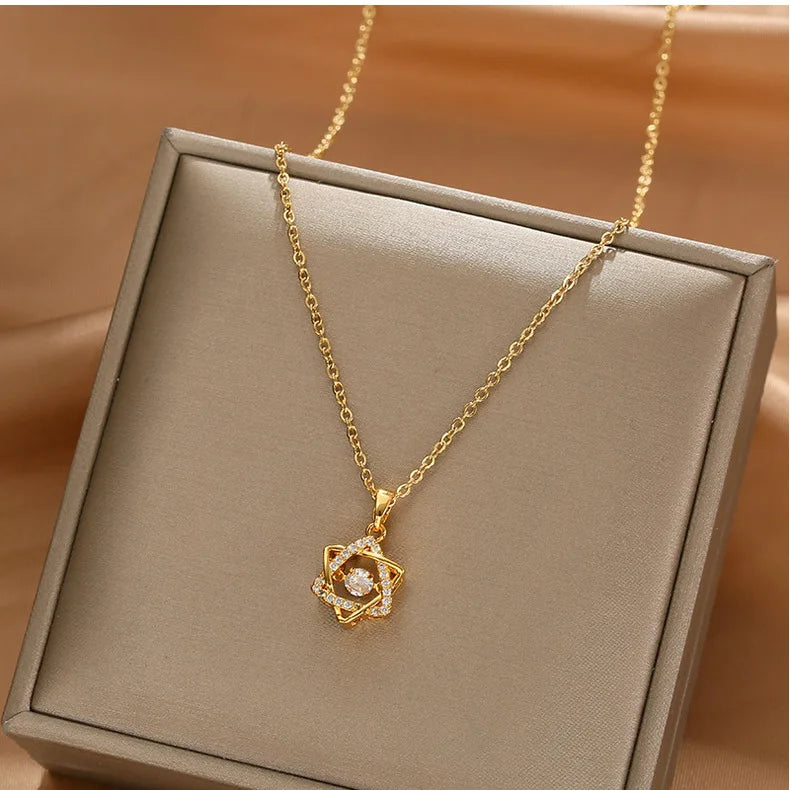Gold Star CZ Pendant Necklace | Stainless Steel | Brass Pendants