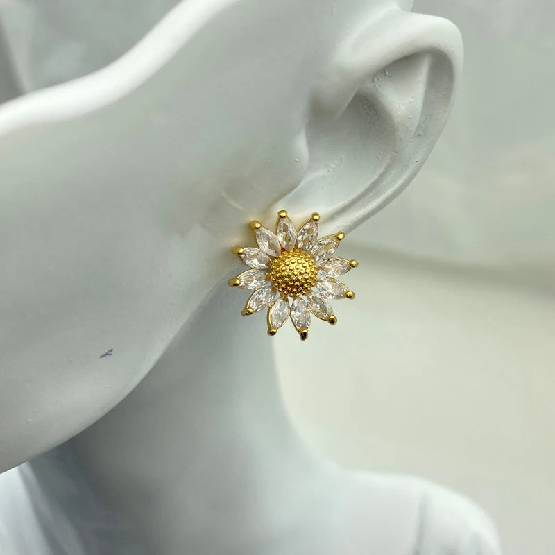 Wholesale Gold Plated Sunflower Stud Earrings