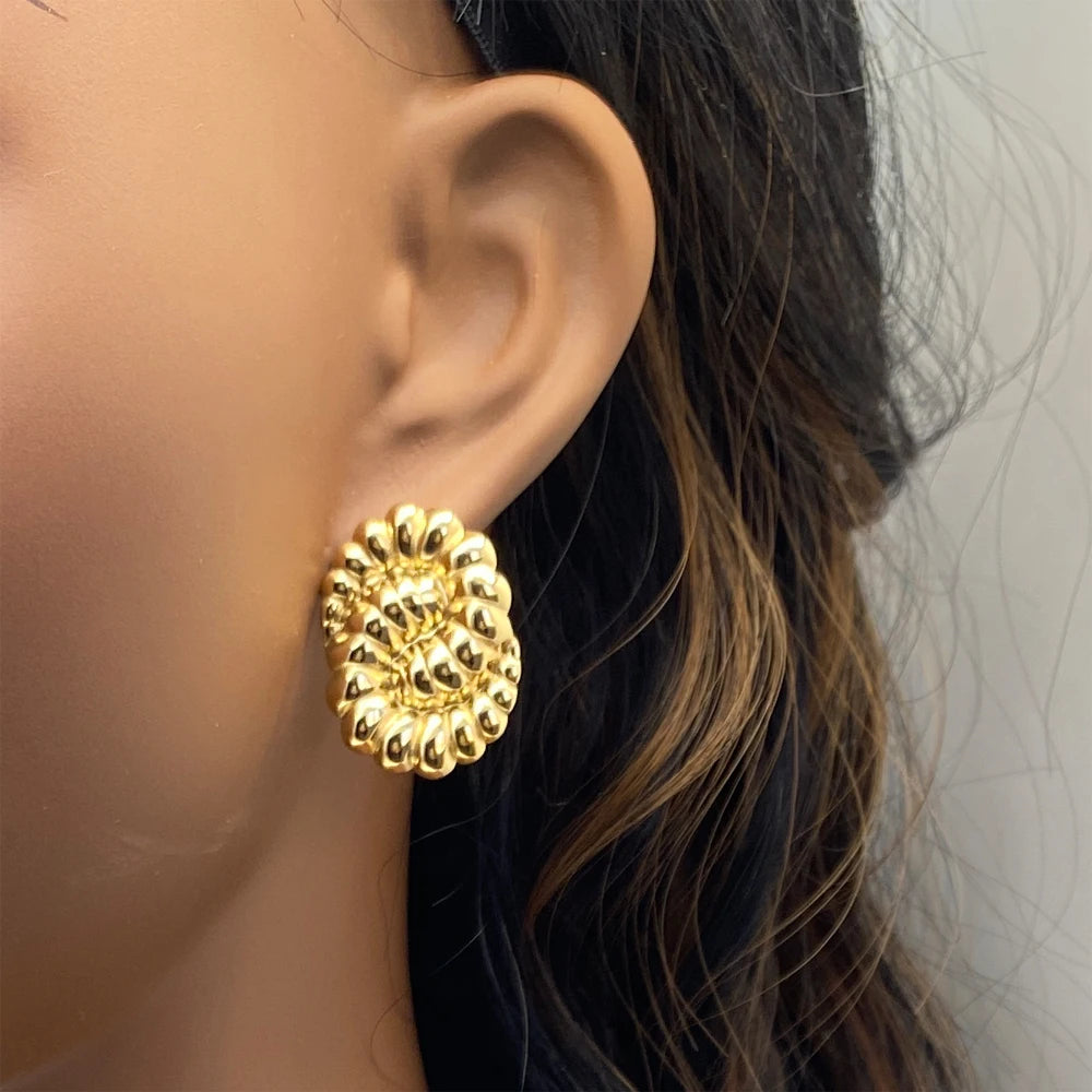 Puffy Cluster Oval Stud Earrings | 18K Gold Plated Stainless Steel