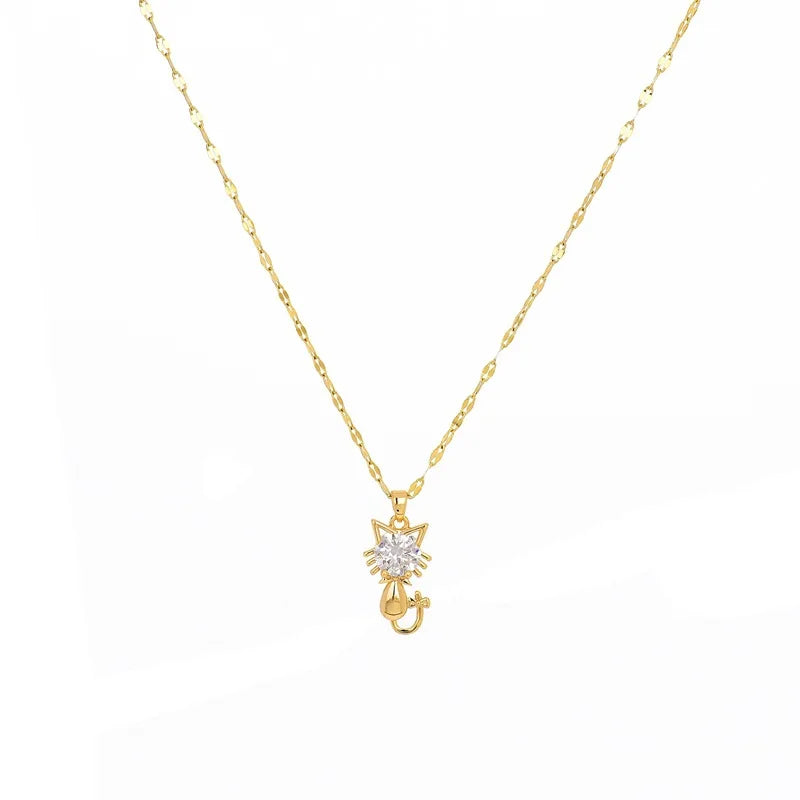 Wholesale Gold Plated Titanium Steel Cat Pendant Necklace