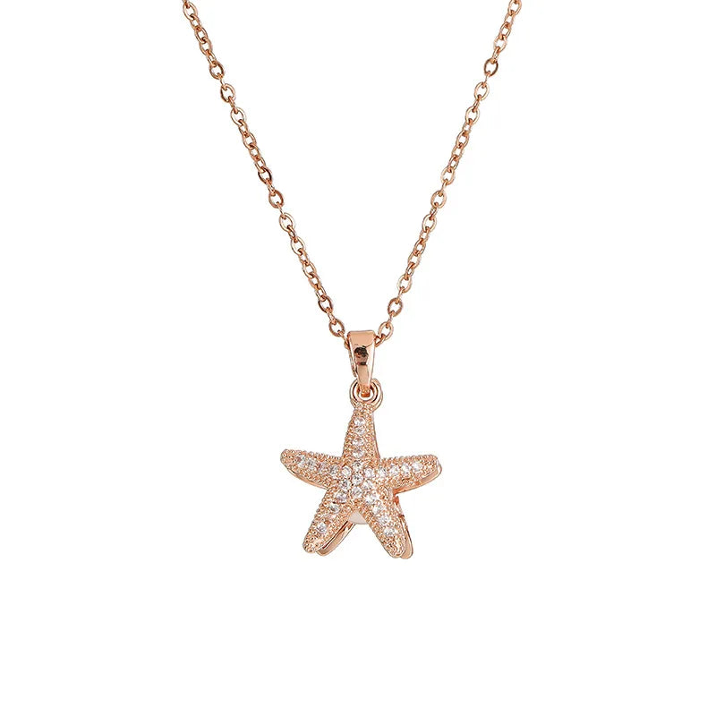Wholesale Titanium Steel Starfish Pearl Pendant Necklace