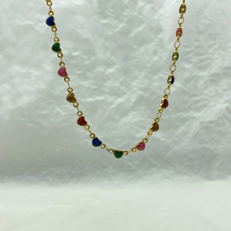 Colorful Heart Stainless Steel Waterproof Necklace For Woman Jewelry on the Neck Korean Fashion Luxury designer Elegant Style