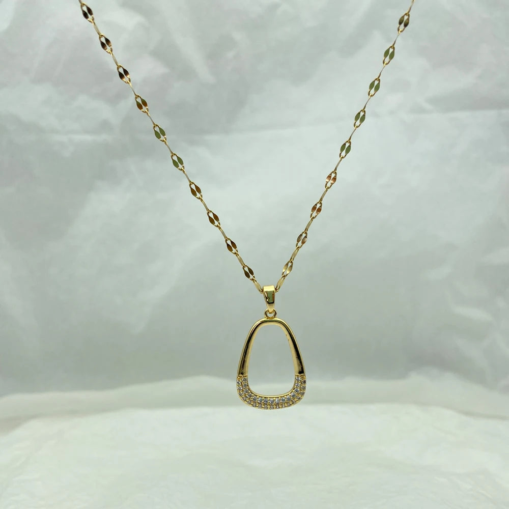 18K Gold Plated Open Geometric Pendant Necklace | Stainless Steel Chains