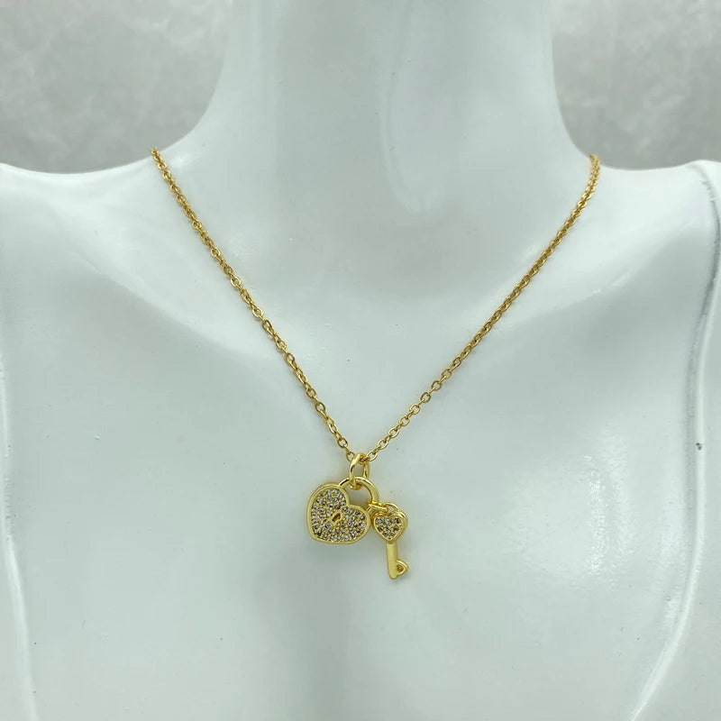 Wholesale Gold Plated Stainless Steel Key Heart Pendant Necklace