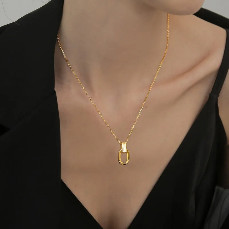 Minimalist Open Rectangle Pendant Necklace | 18K Gold Plated Stainless Steel
