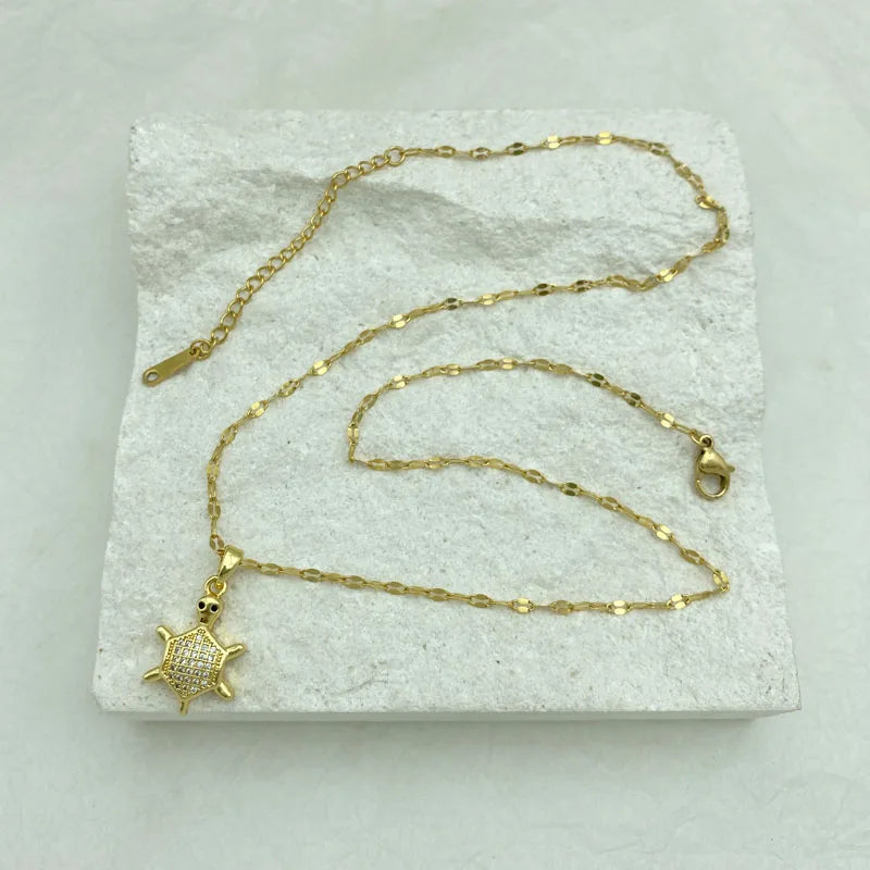 Gold color Cute Little Turtle Pendant Necklace Gold Stainless Steel Women's Necklace Jewelry Fashion Stainless Steel Accessories