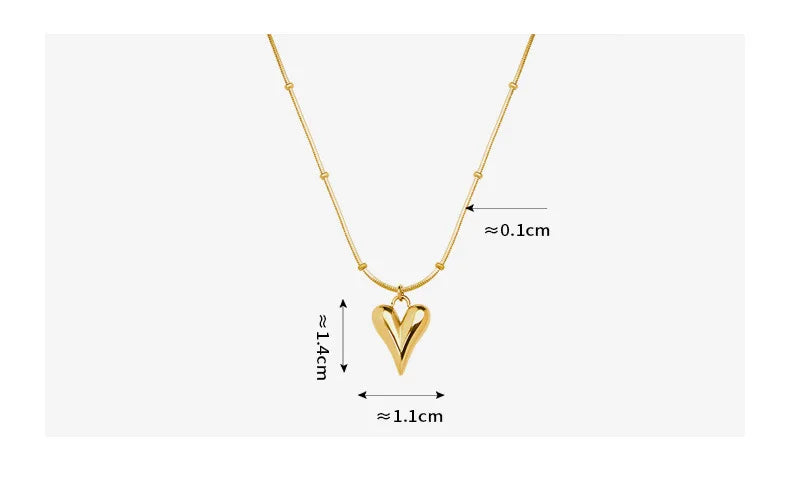 3D Heart Pendant Necklace with Satellite Snake Chain | 18K Gold Plated Stainless Steel