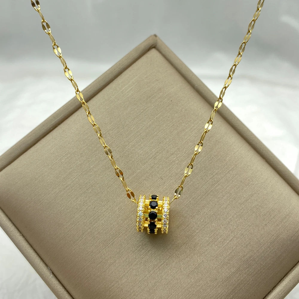 Emerald Green CZ Barrel Pendant Necklace | 18K Gold Plated Stainless Steel