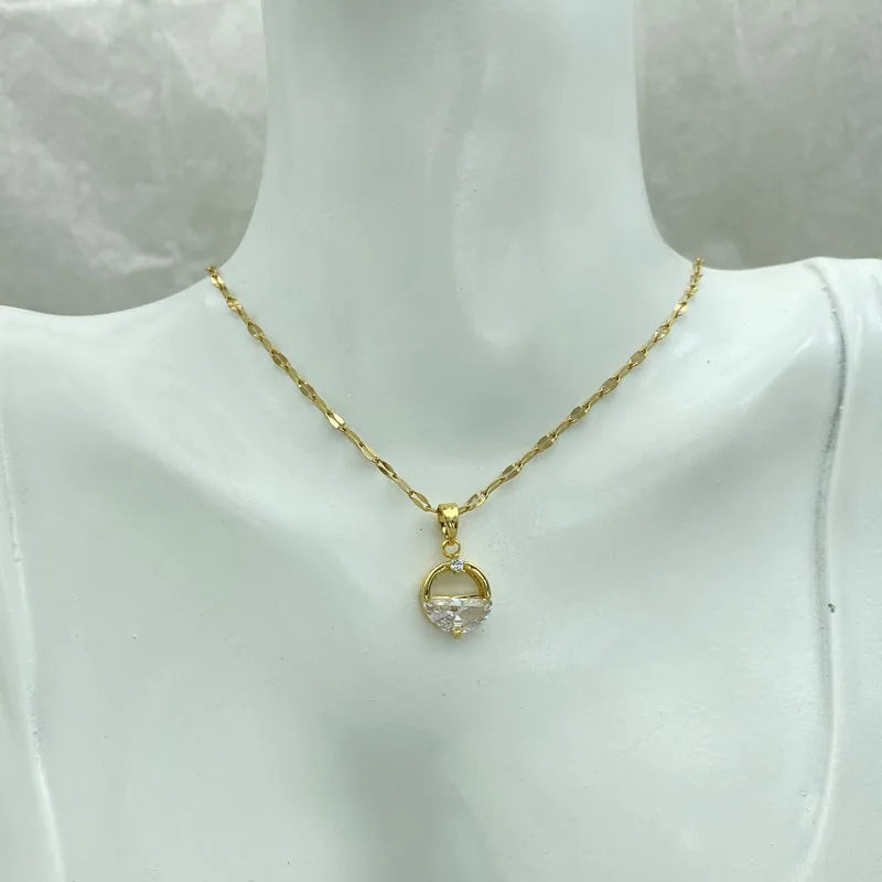 Half Moon CZ Pendant Necklace | 18K Gold Plated Stainless Steel