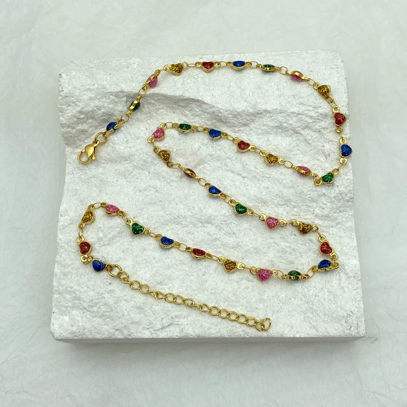 Colorful Heart Stainless Steel Waterproof Necklace For Woman Jewelry on the Neck Korean Fashion Luxury designer Elegant Style