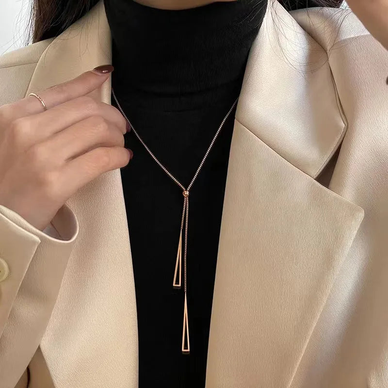 Minimalist Double Triangle Drop Necklace | Stainless Steel Adjustable Y-Chain