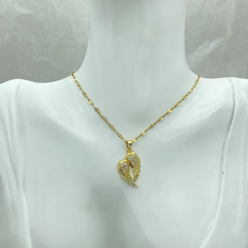Wholesale Gold Plated Stainless Steel Zircon Wings Necklace