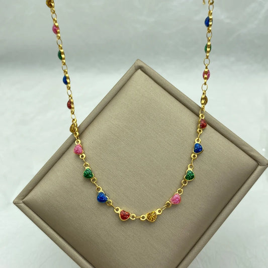 Colorful Heart Stainless Steel Waterproof Necklace For Woman Jewelry on the Neck Korean Fashion Luxury designer Elegant Style