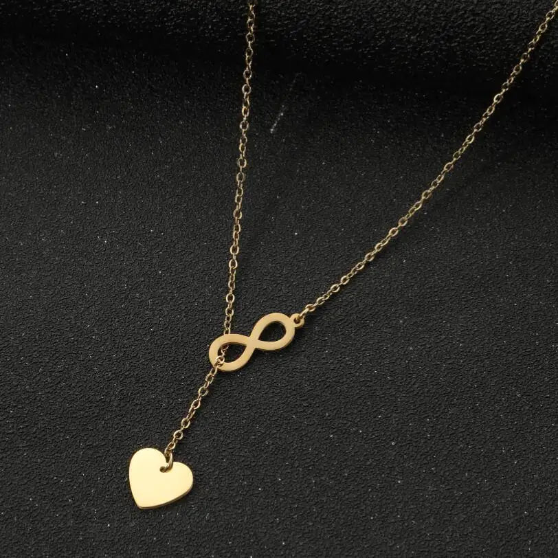 Gold Infinity Heart Lariat Necklace | 18K Gold Plated Stainless Steel
