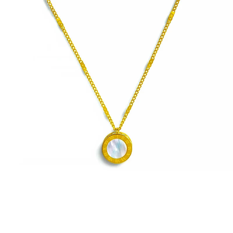 Gold Color Stainless Steel Necklace for Women Round Shell Acrylic Black White Pendant Two Sides Korean Fashion Gift for Women