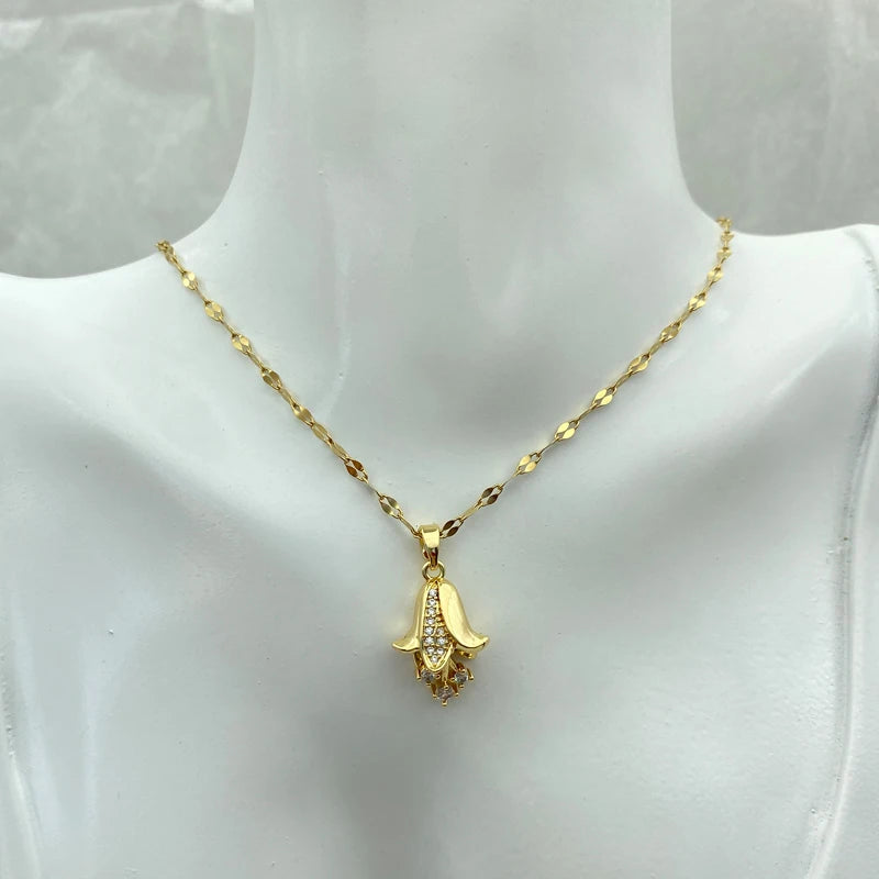 Gold Plated Stainless Steel Necklaces For Women With Swaying Tulips Pendants Gifts New IN Fashion Flower Jewelry Accessories