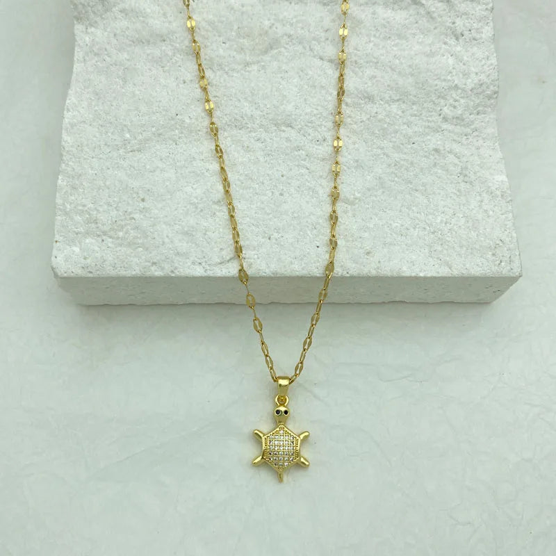 Gold color Cute Little Turtle Pendant Necklace Gold Stainless Steel Women's Necklace Jewelry Fashion Stainless Steel Accessories