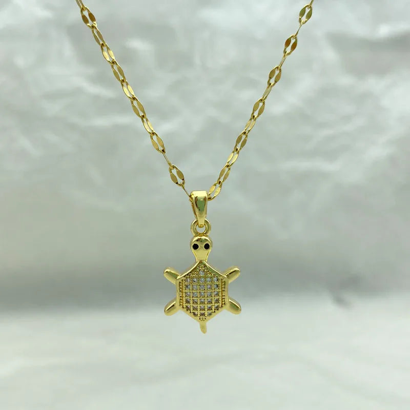 Gold color Cute Little Turtle Pendant Necklace Gold Stainless Steel Women's Necklace Jewelry Fashion Stainless Steel Accessories