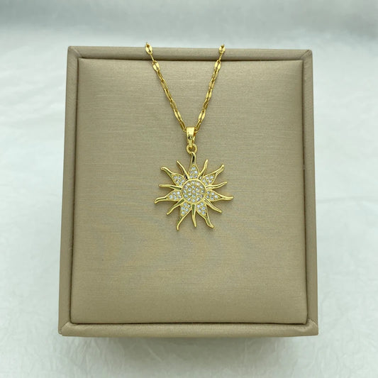 Big Sunflower Round Pendant Gold Plated Stainless Steel Necklaces For Women Neck Chain Fashion steel jewelry Luxury Design