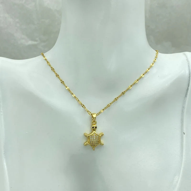 Gold color Cute Little Turtle Pendant Necklace Gold Stainless Steel Women's Necklace Jewelry Fashion Stainless Steel Accessories