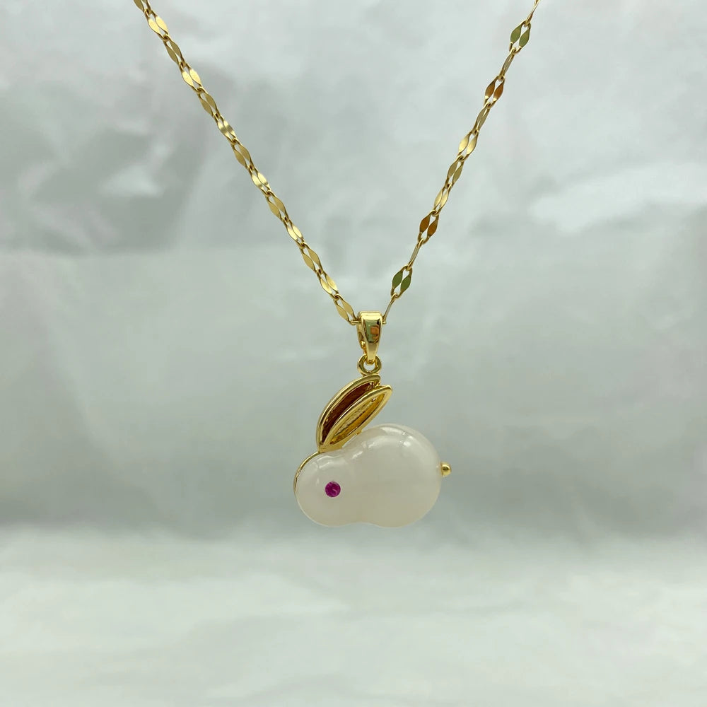 Wholesale Gold Color Stainless Steel White Rabbit Pendant Necklace