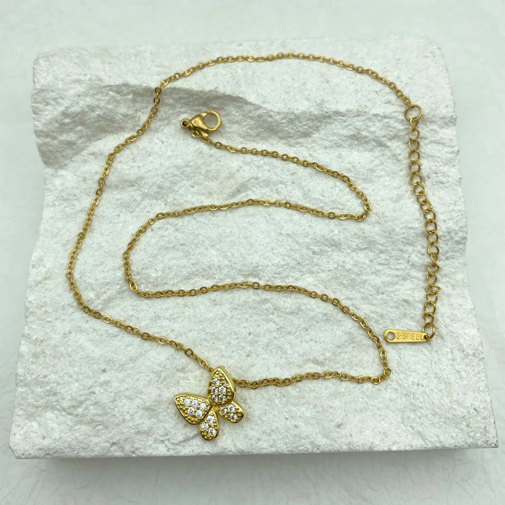 Wholesale Gold Plated Titanium Steel Butterfly Pendant Necklace