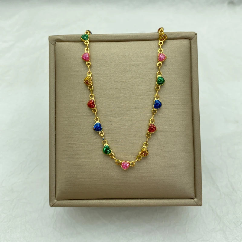 Colorful Heart Stainless Steel Waterproof Necklace For Woman Jewelry on the Neck Korean Fashion Luxury designer Elegant Style
