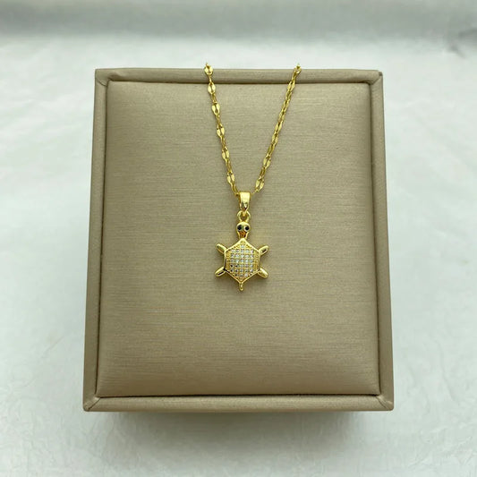Gold color Cute Little Turtle Pendant Necklace Gold Stainless Steel Women's Necklace Jewelry Fashion Stainless Steel Accessories