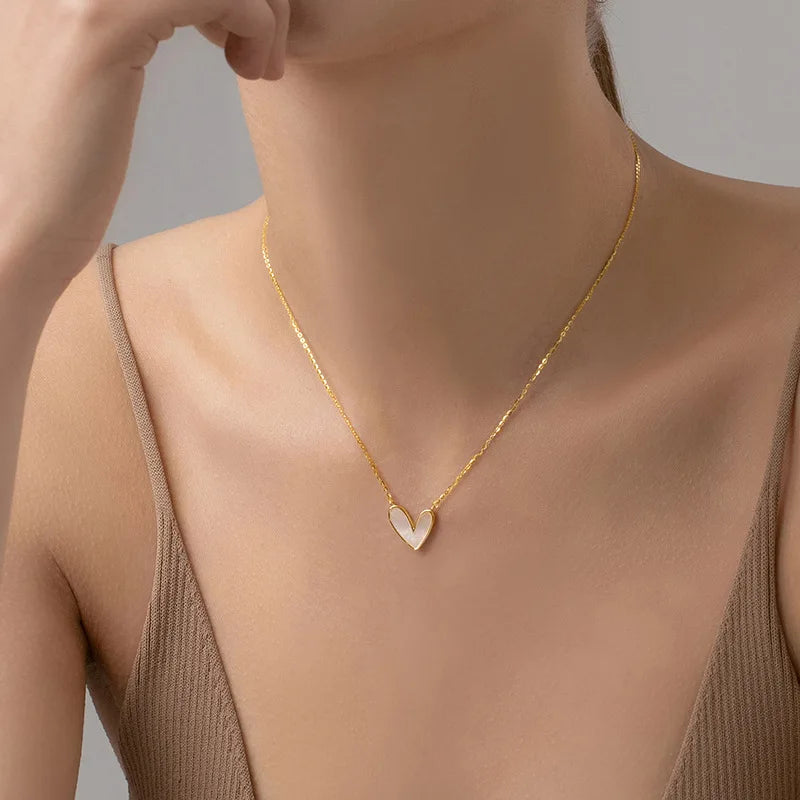 Wholesale White Shell Heart Pendant Necklace Stainless Steel Chains
