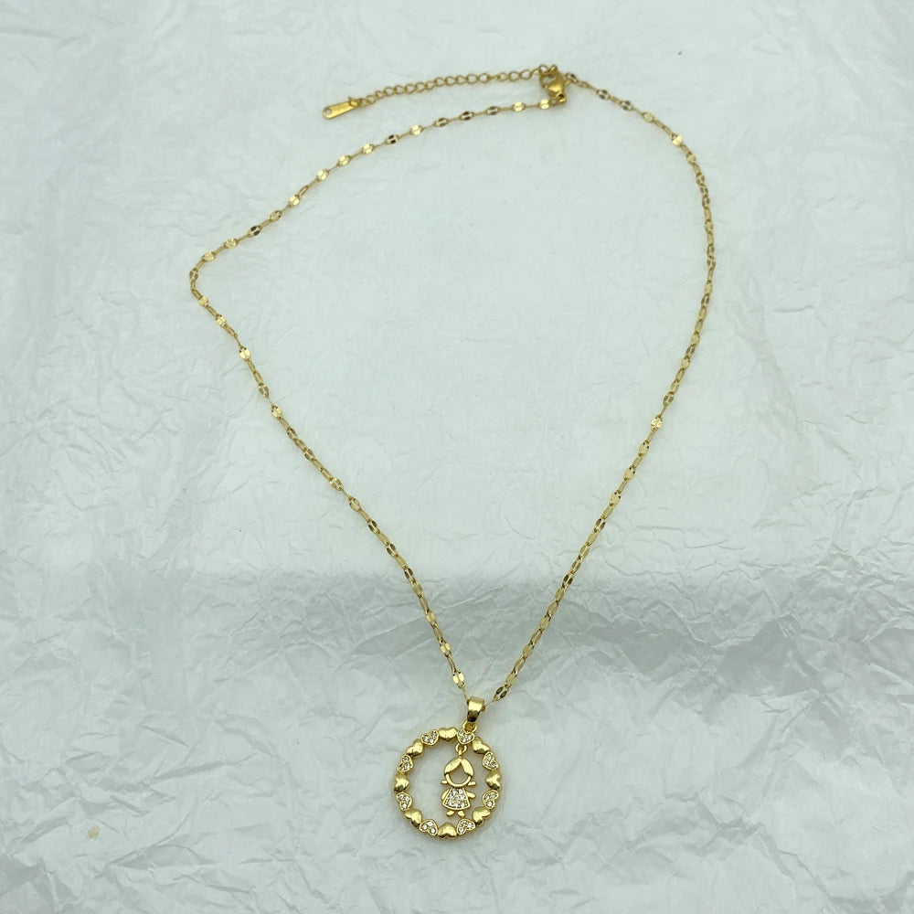 Gold Cute Girl Pendant Necklace |18K Gold Plated Stainless Steel Chains