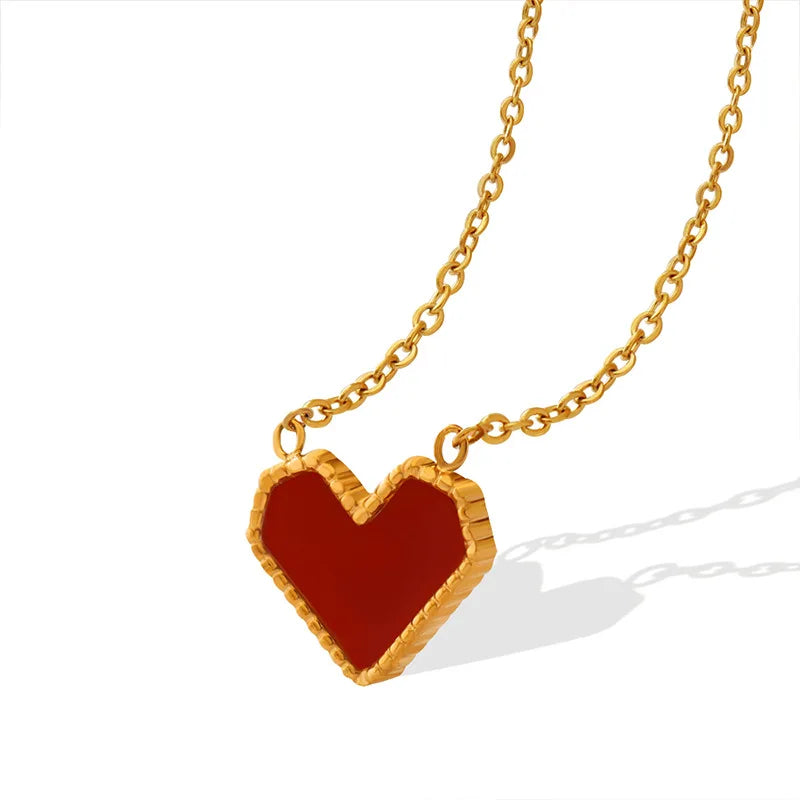 Wholesale Gold Color Stainless Steel Acrylic Red Heart Necklace