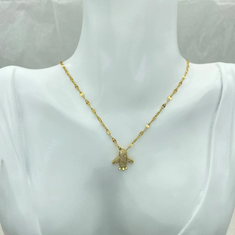 Pave CZ Airplane Pendant Necklace | 18K Gold Plated Stainless Stee