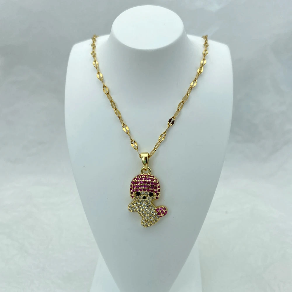 Wholesale Gold Color Stainless Steel Dog Zircon Pendant Necklace