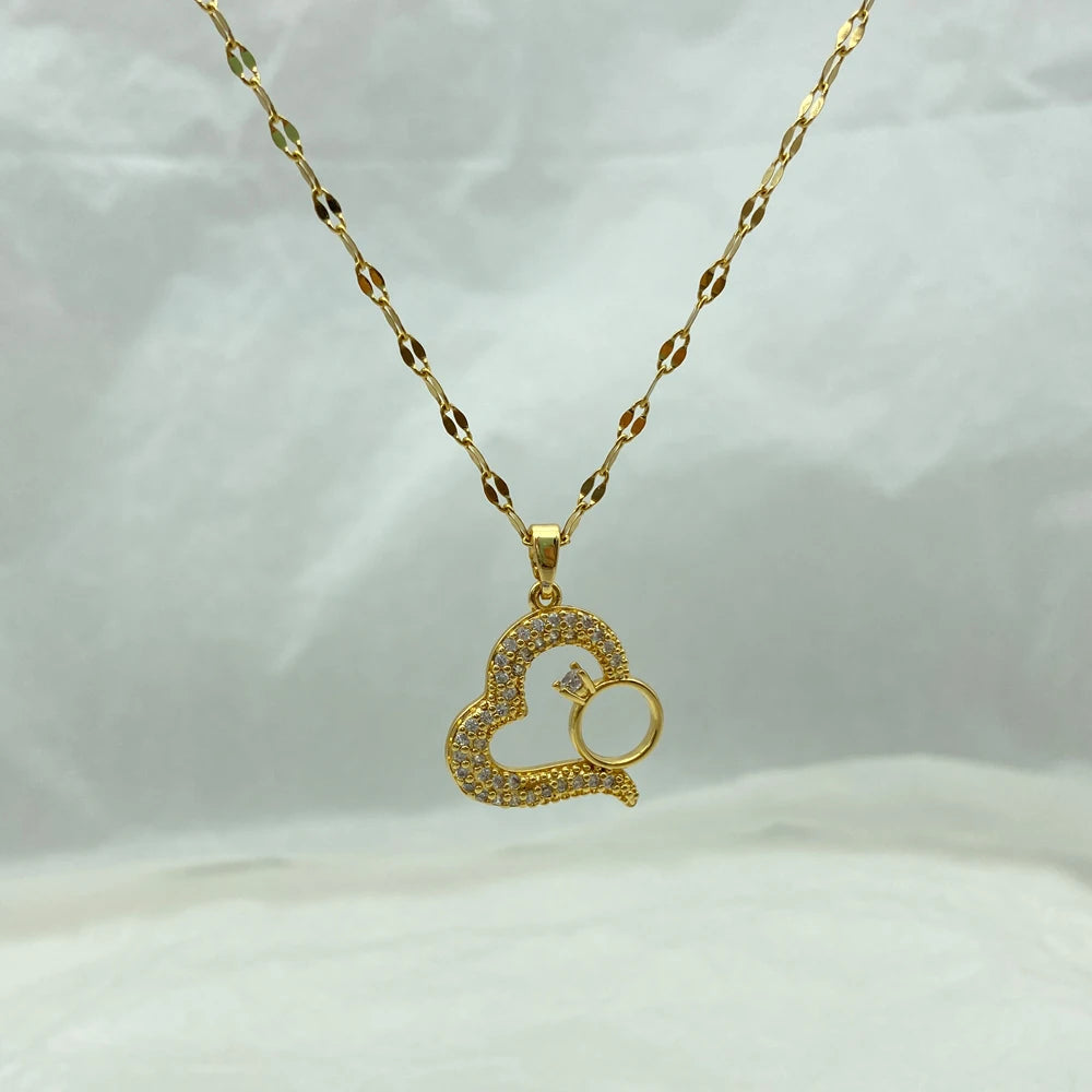 Ring Heart Pendant Stainless Steel Necklace Accessory For Women Fashion Jewerly Necklace New In Gifts For Girlfriend