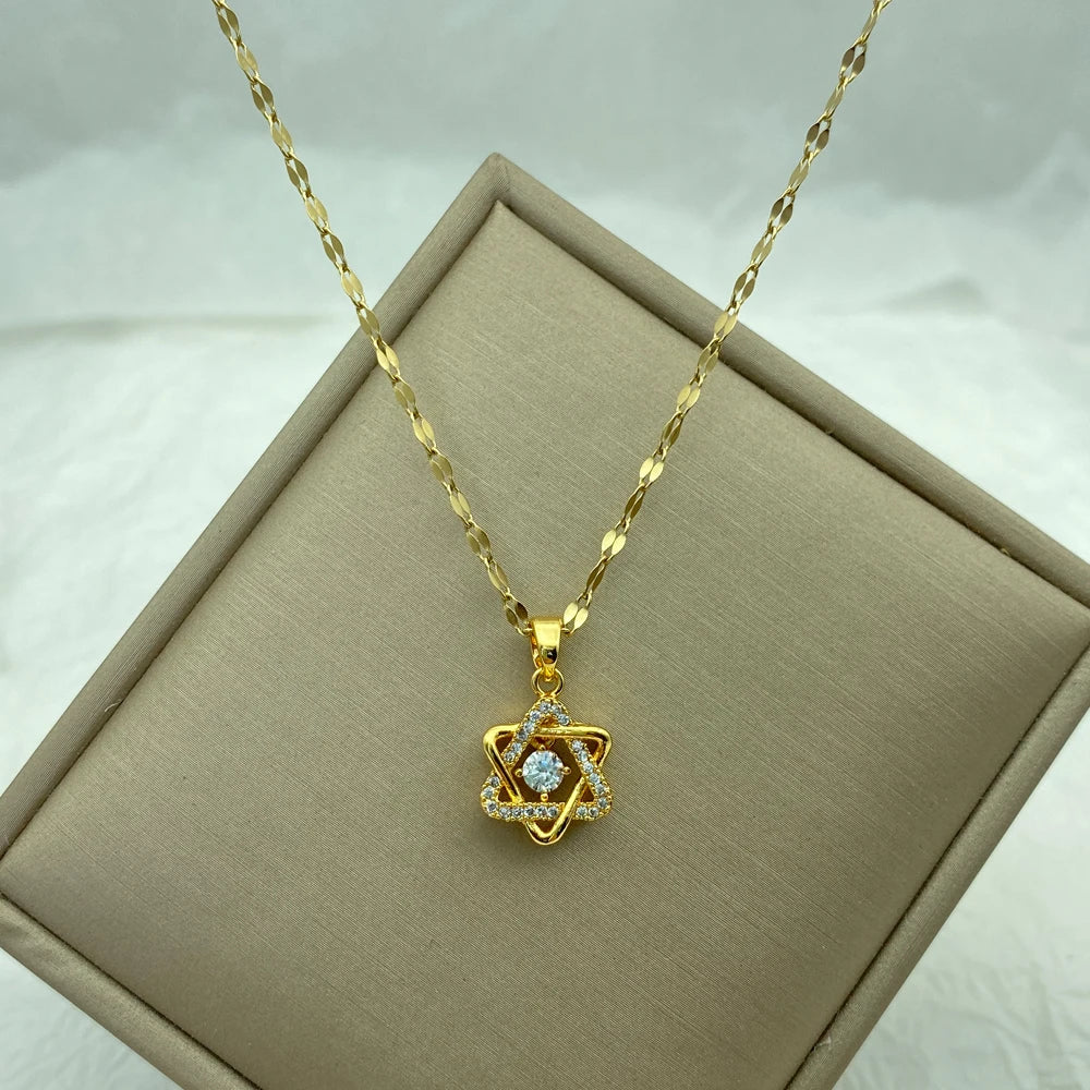 Gold Color Necklace for Women Zircon Jewelry Pendant Necklace Stainles Steel Mermaid Heart Butterfly Stainless Steel Sunflower