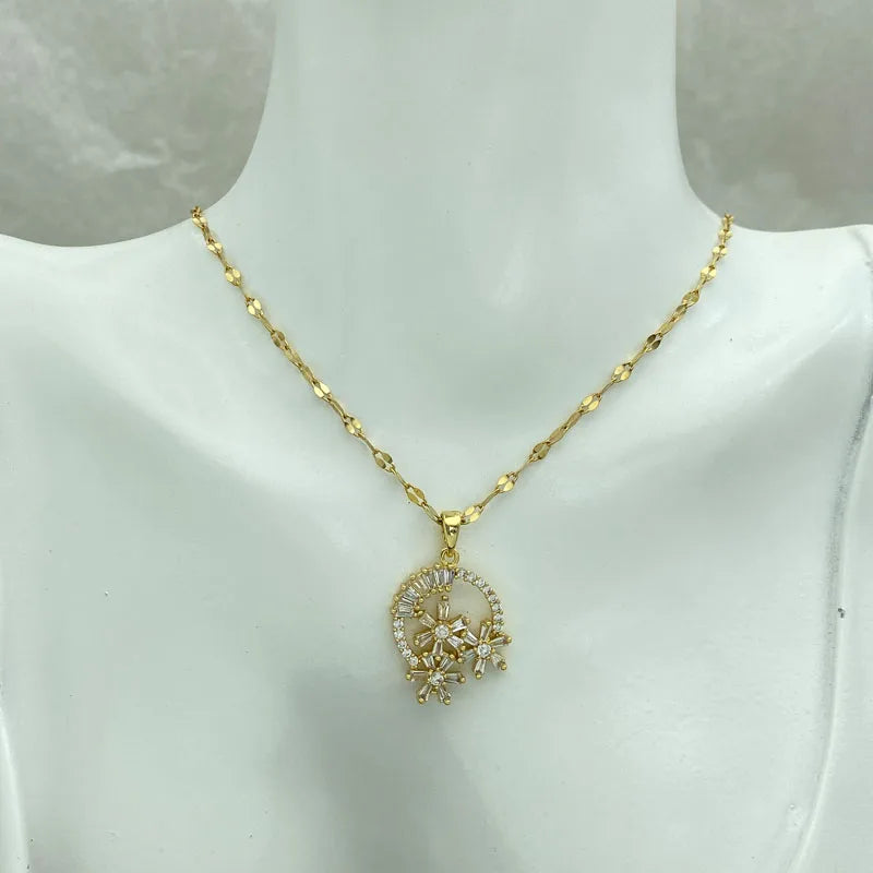 Gold Plated Stainless Steel Necklace Big Flower Pendant Necklaces for Women Fashion Jewelry