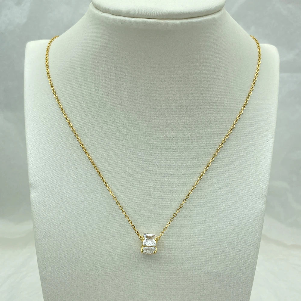 Gold Plated Zirconia Necklace for Women New Jewelry Stainless Steel Zircons Pendant Necklace Big Luxury Korean Elegant