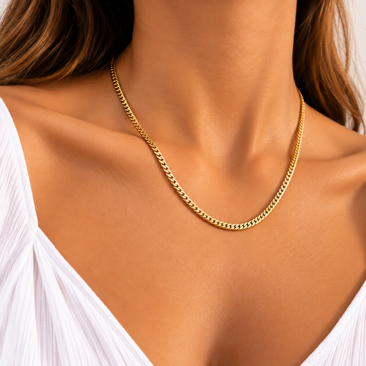18K gold plated stainless steel Cuban link chain necklace