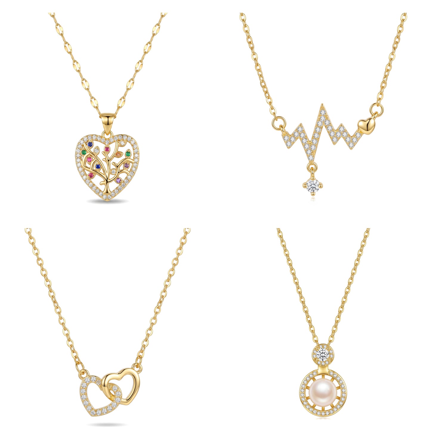 18K Gold Plated Stainless Steel Pendant Necklace | CZ Heart, Pearl,
