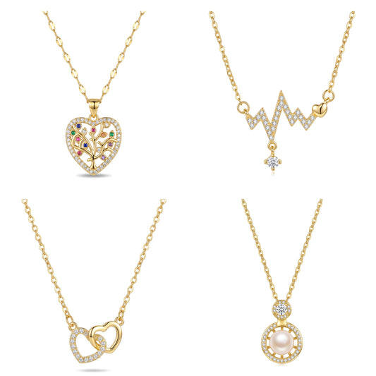 18K Gold Plated Stainless Steel Pendant Necklace | CZ Heart, Pearl,