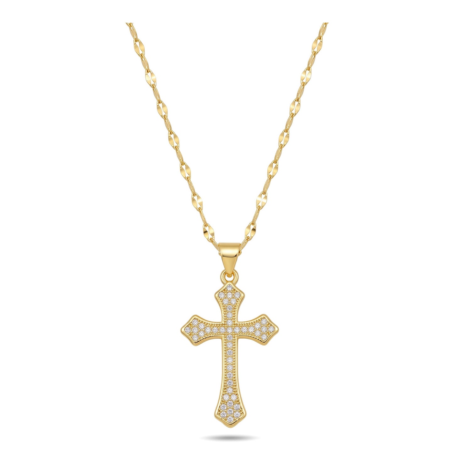 18K Gold Plated Stainless Steel Zircon Cross Pendant Necklace For Women