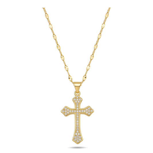 18K Gold Plated Stainless Steel Zircon Cross Pendant Necklace For Women