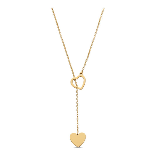 Stainless Steel Double Heart Lariat Y Necklace | 18K Gold | 45cm Chain