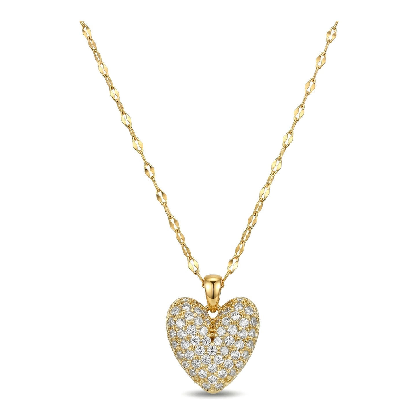 Big Heart Zircon Pendant Stainless Steel Gold Plated Necklace For Women
