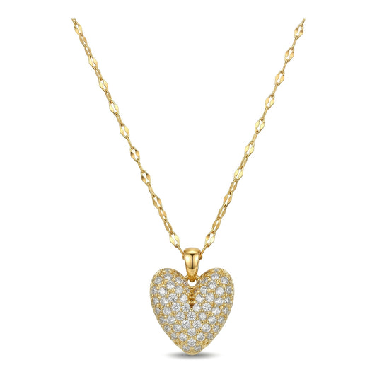 Big Heart Zircon Pendant Stainless Steel Gold Plated Necklace For Women