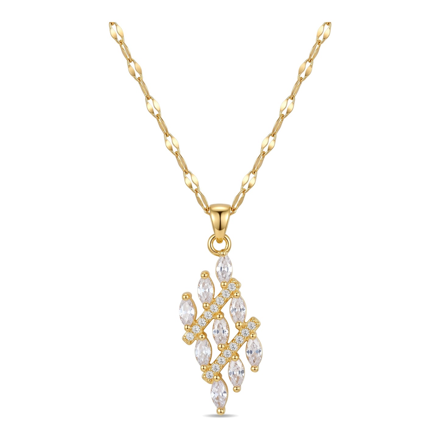 Marquise CZ Diamond Drop Pendant Necklace | 18K Gold Plated Stainless Steel