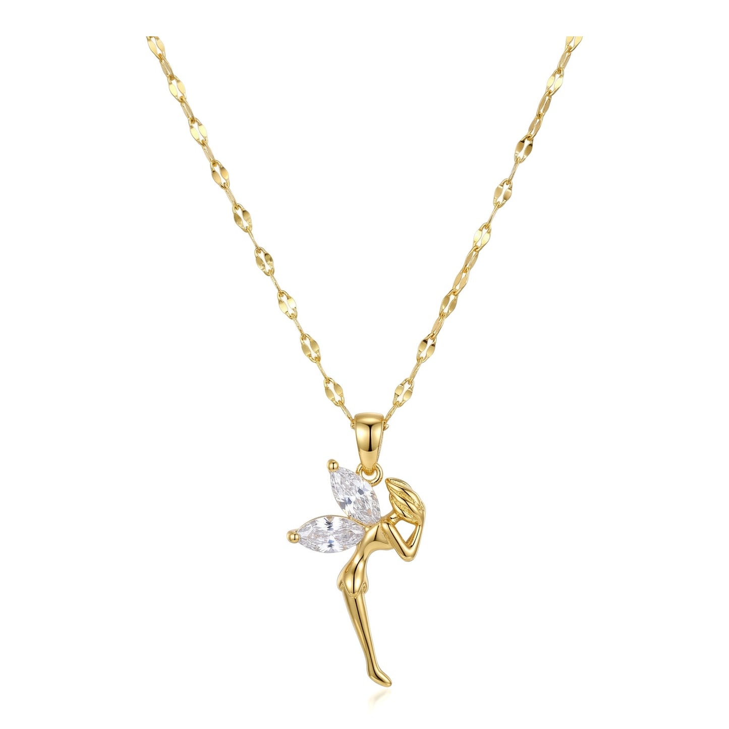 Wholesale Gold Plated Titanium Steel Angel Zircon Pendant Necklace