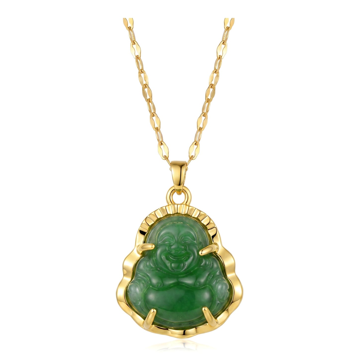 Green Jade Buddha Pendant Necklace | 18K Gold Plated Stainless Steel